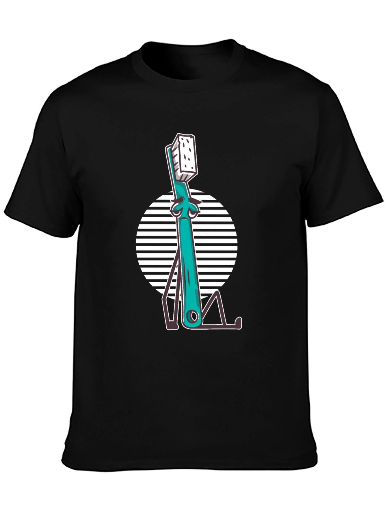 Quirky Toothbrush Graphic Tee - Black Cotton T-Shirt