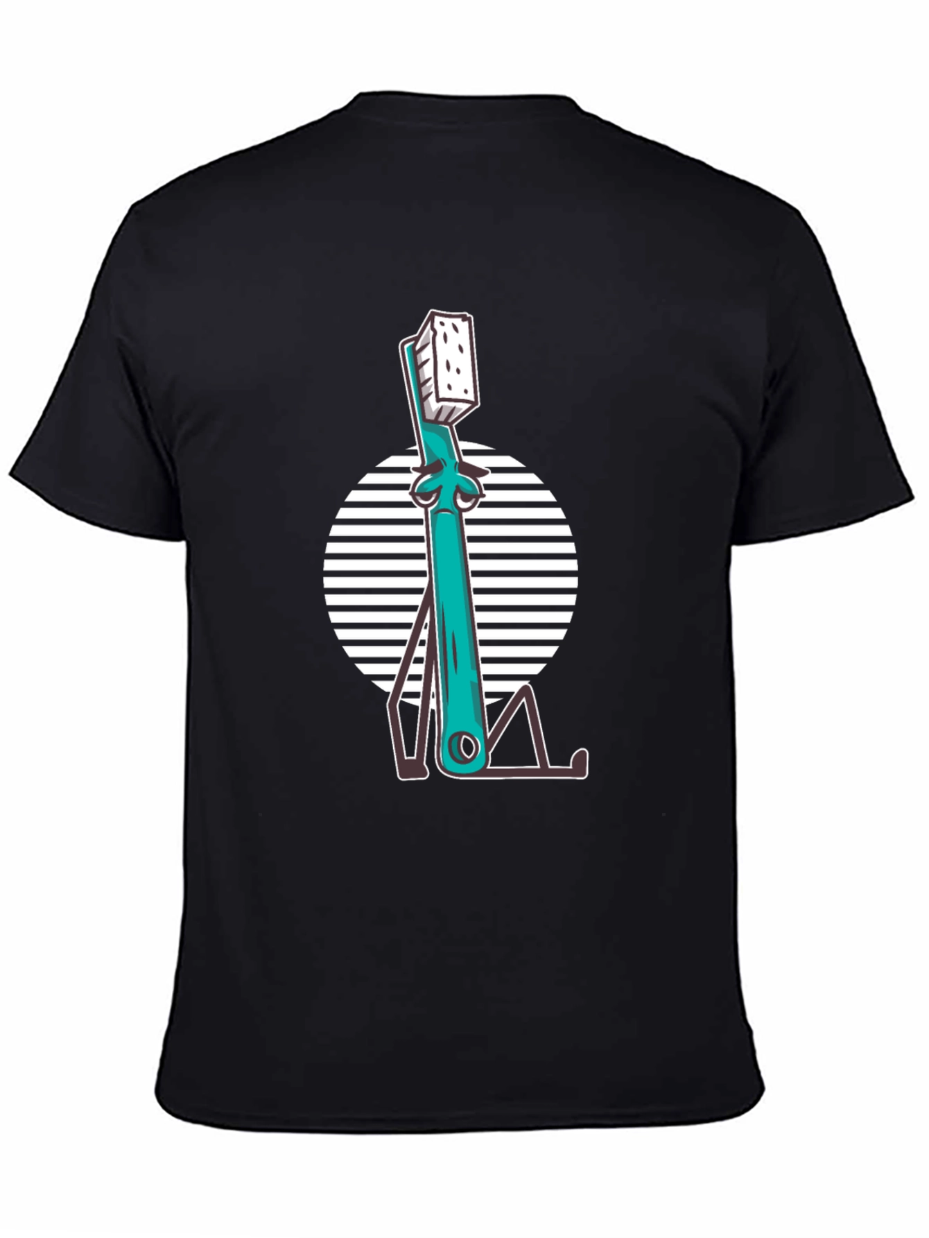 Quirky Toothbrush Graphic Tee - Black Cotton T-Shirt