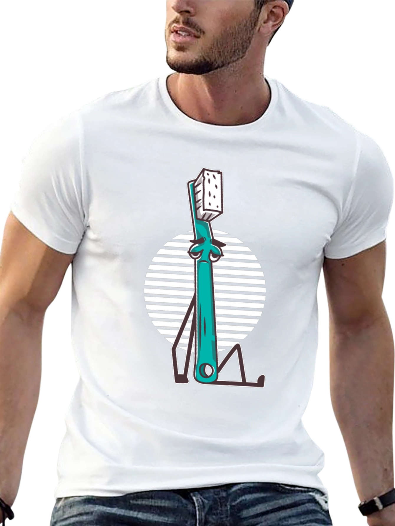 Quirky Toothbrush Graphic Tee - Black Cotton T-Shirt