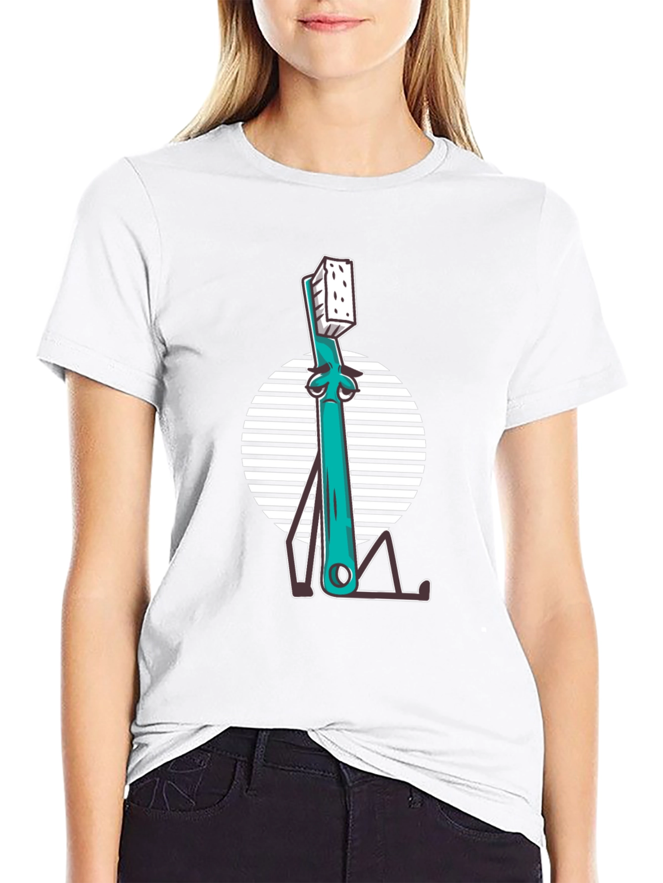 Quirky Toothbrush Graphic Tee - Black Cotton T-Shirt