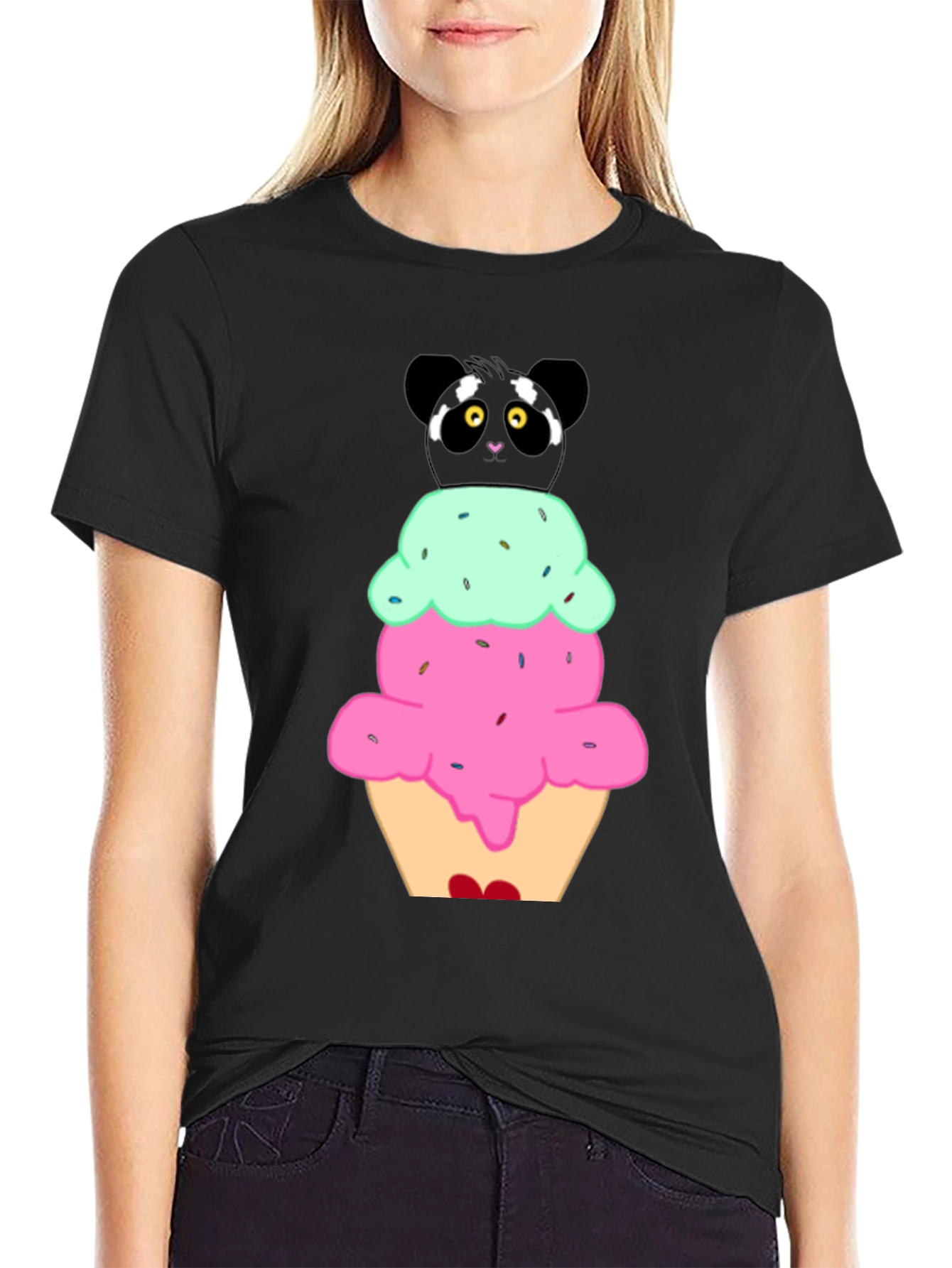 Panda Ice Cream Graphic T-Shirt - Cute Novelty Tee