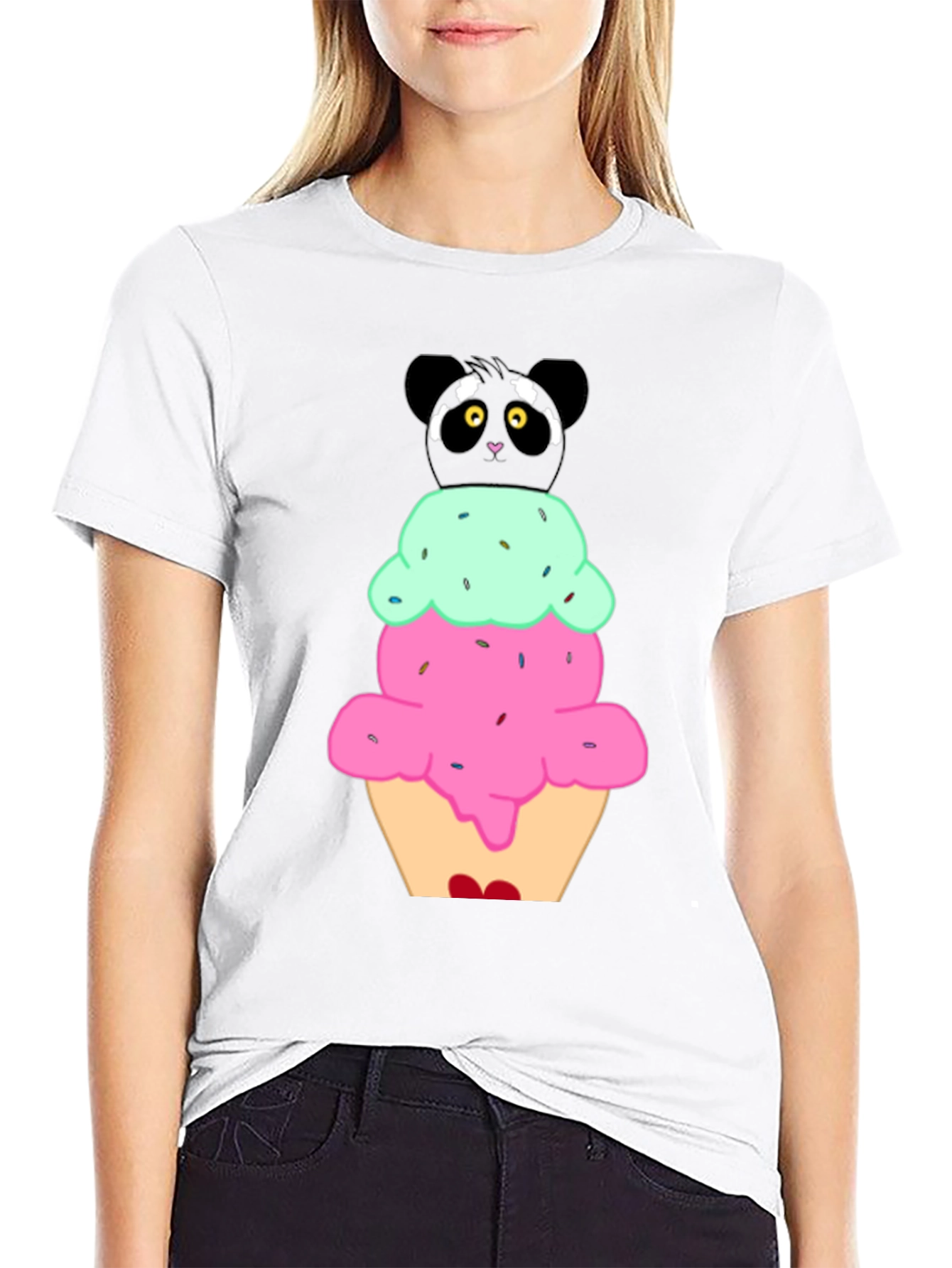 Panda Ice Cream Graphic T-Shirt - Cute Novelty Tee