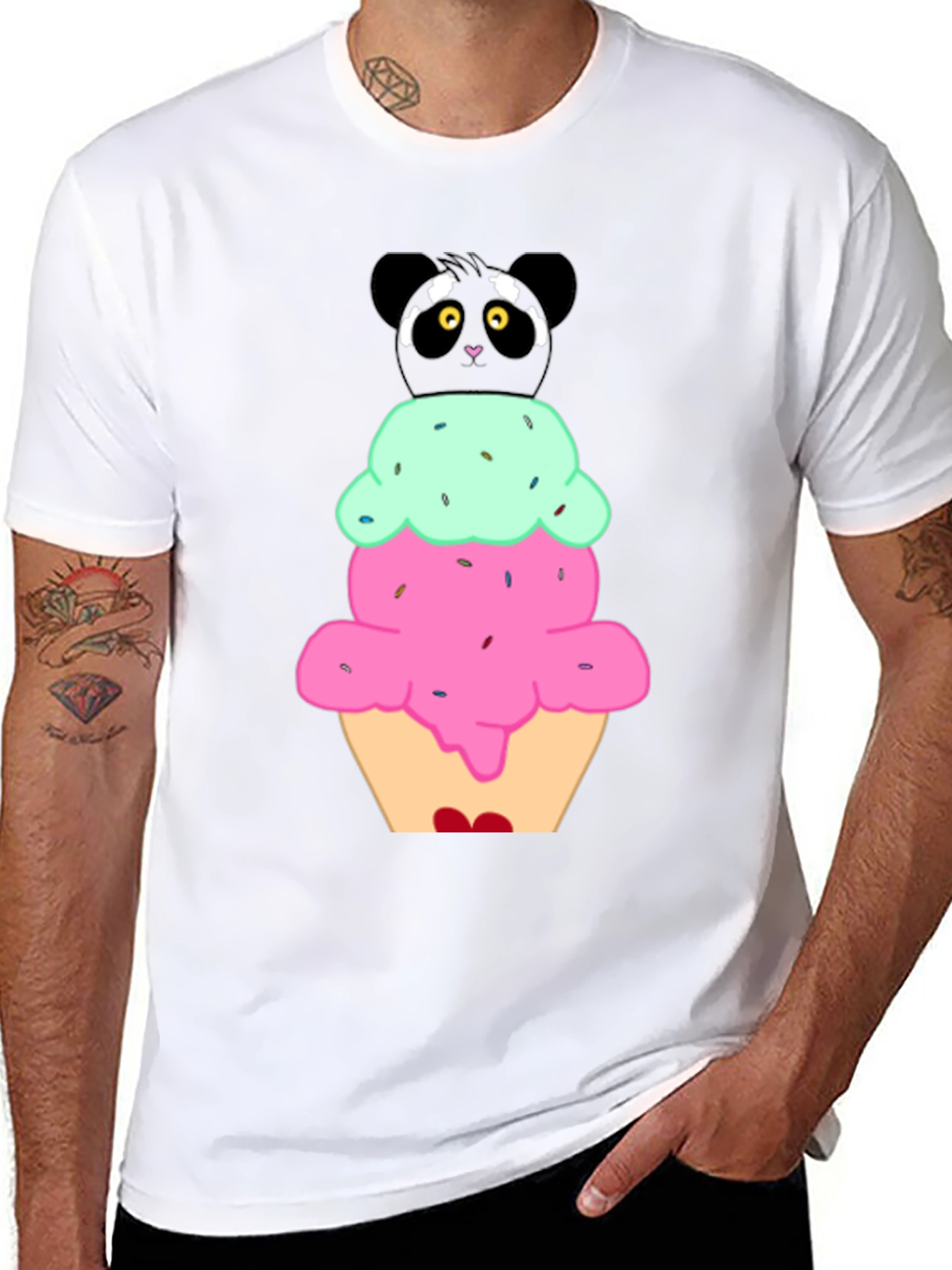 Panda Ice Cream Graphic T-Shirt - Cute Novelty Tee