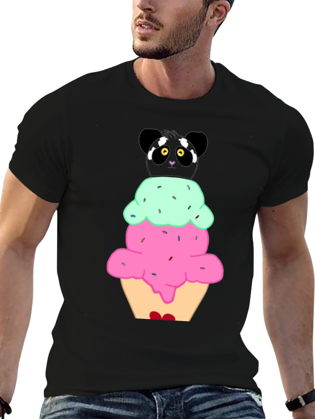 Panda Ice Cream Graphic T-Shirt - Cute Novelty Tee