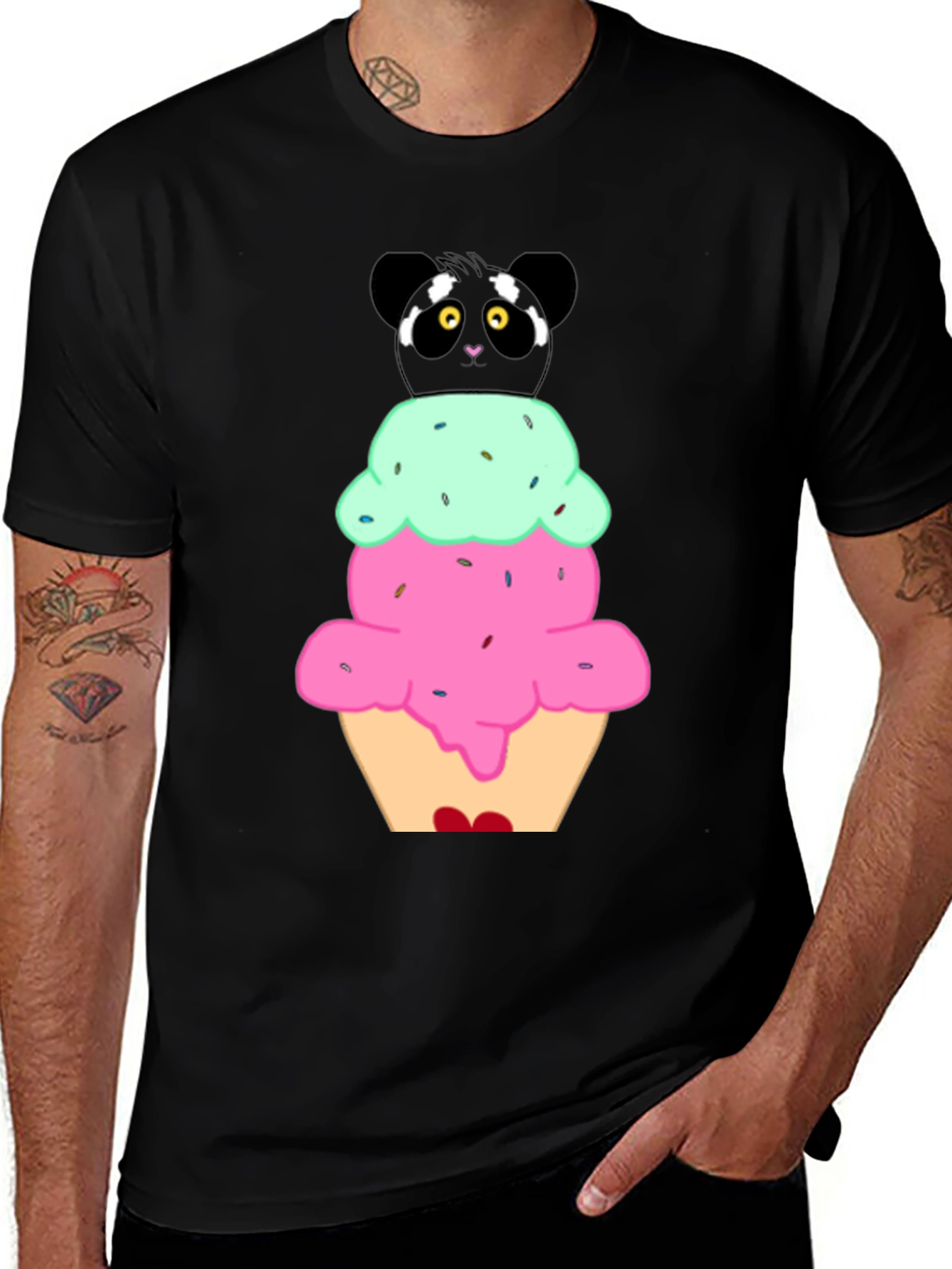 Panda Ice Cream Graphic T-Shirt - Cute Novelty Tee