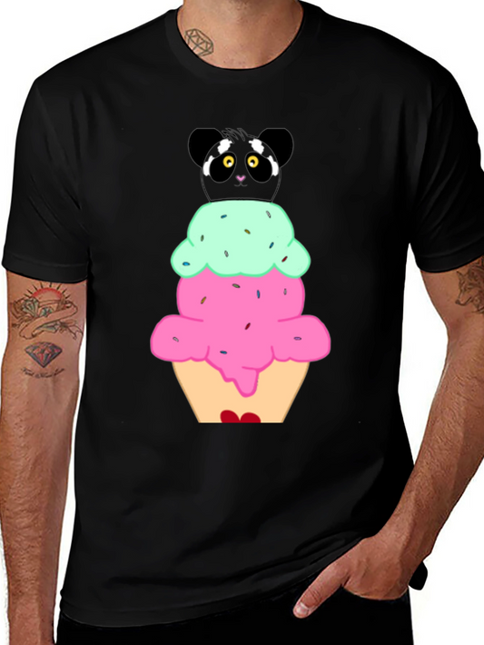 Panda Ice Cream Graphic T-Shirt - Cute Novelty Tee