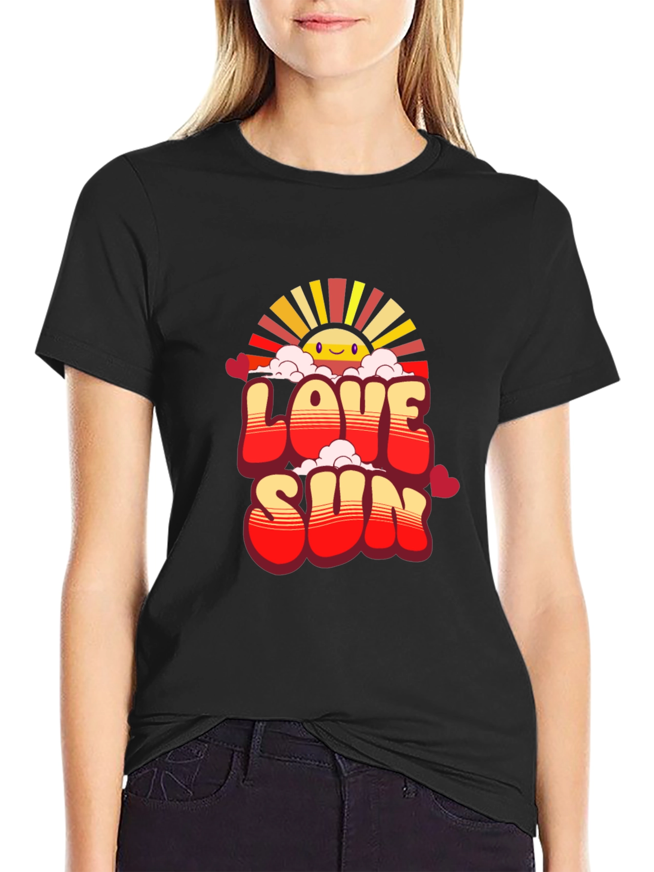 Love Sun Graphic Tee - Black Cotton Casual Shirt