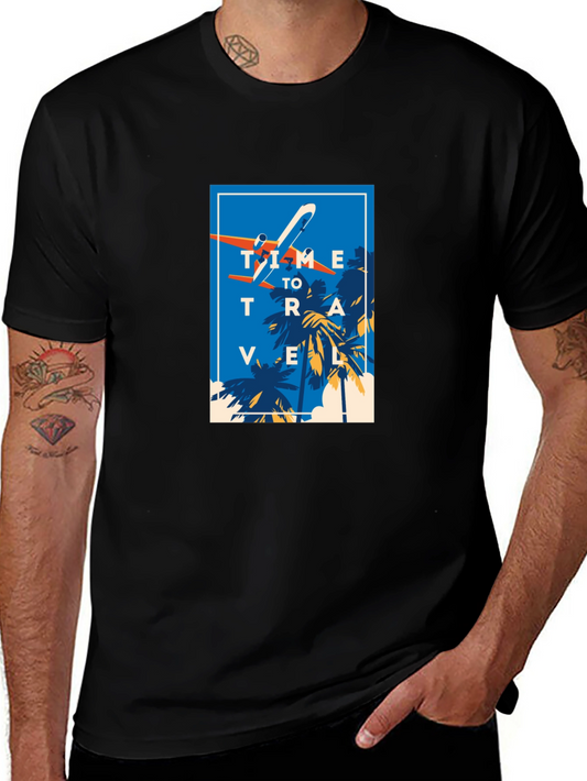 Time To Travel Graphic Tee | Plane & Palm Trees