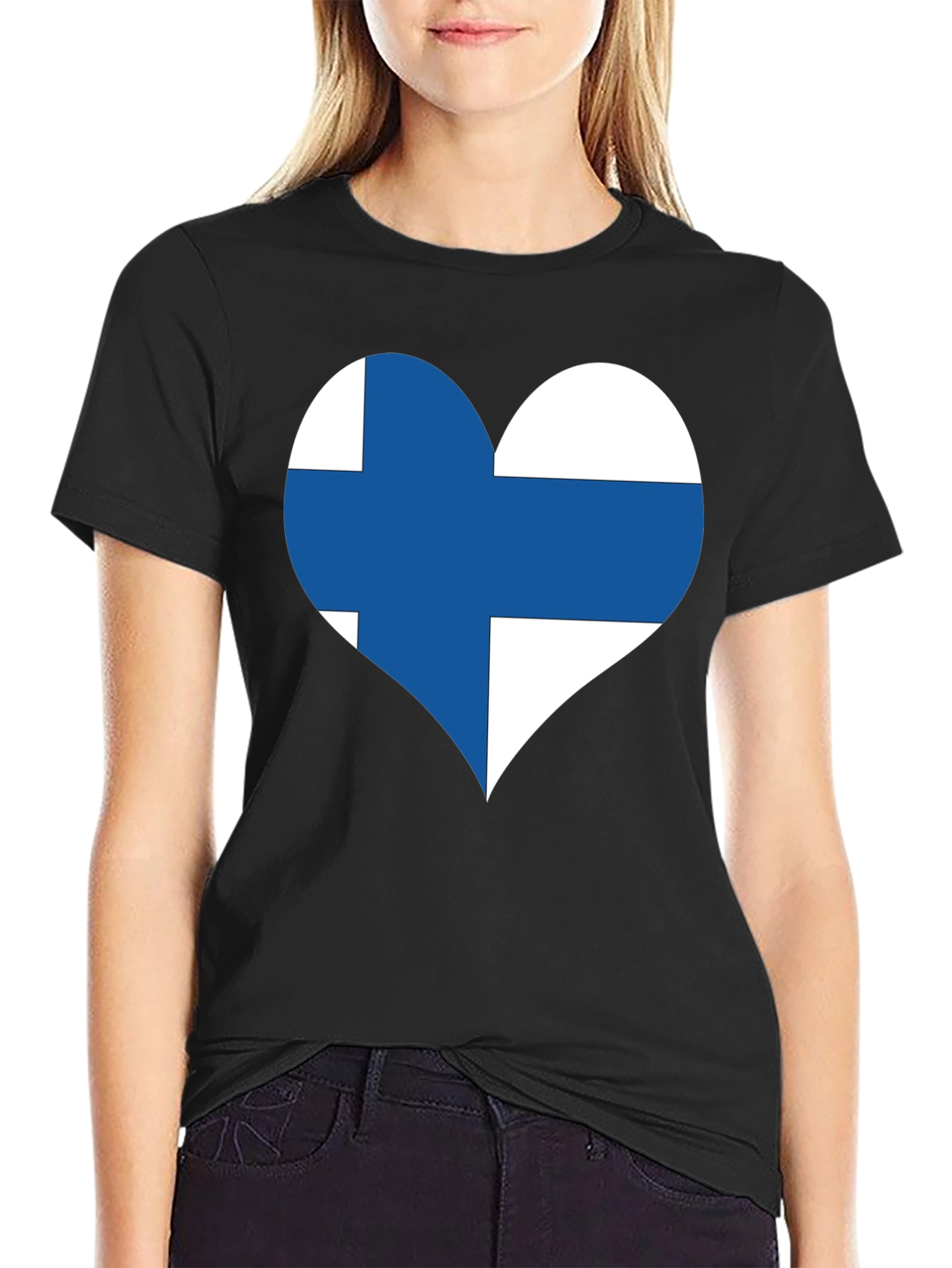 Finland Flag Heart T-Shirt - Black Cotton Tee