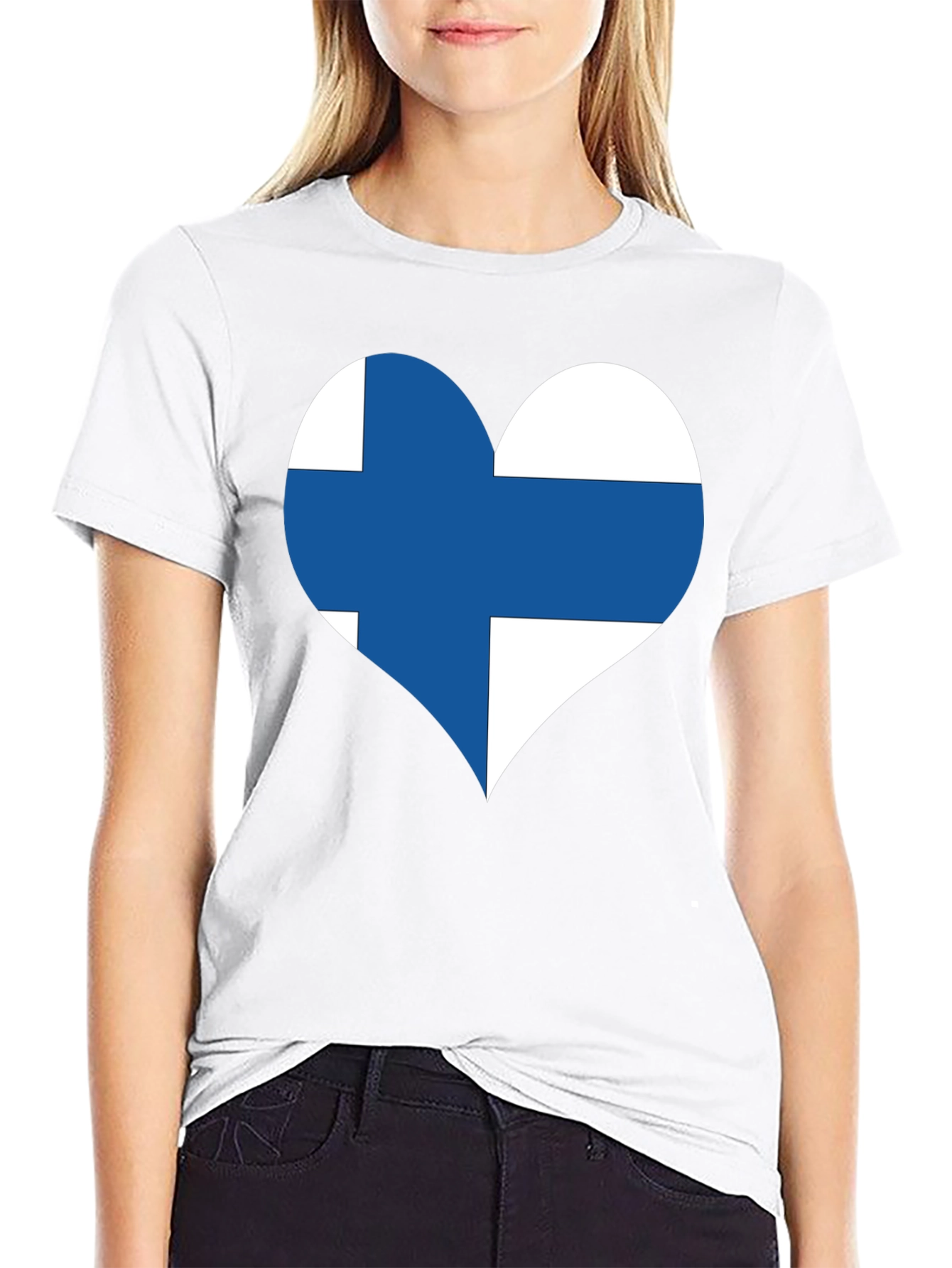 Finland Flag Heart T-Shirt - Black Cotton Tee