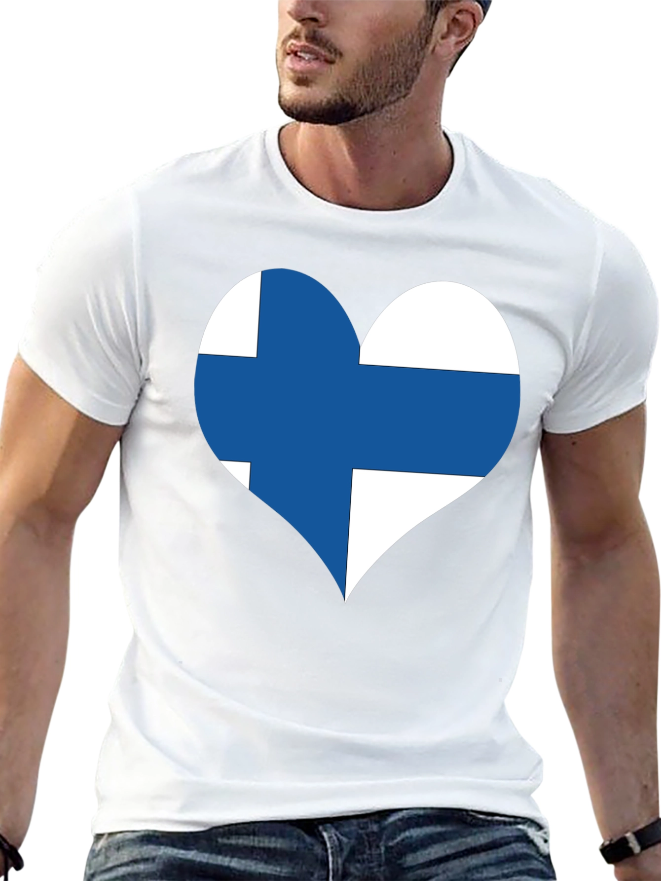 Finland Flag Heart T-Shirt - Black Cotton Tee