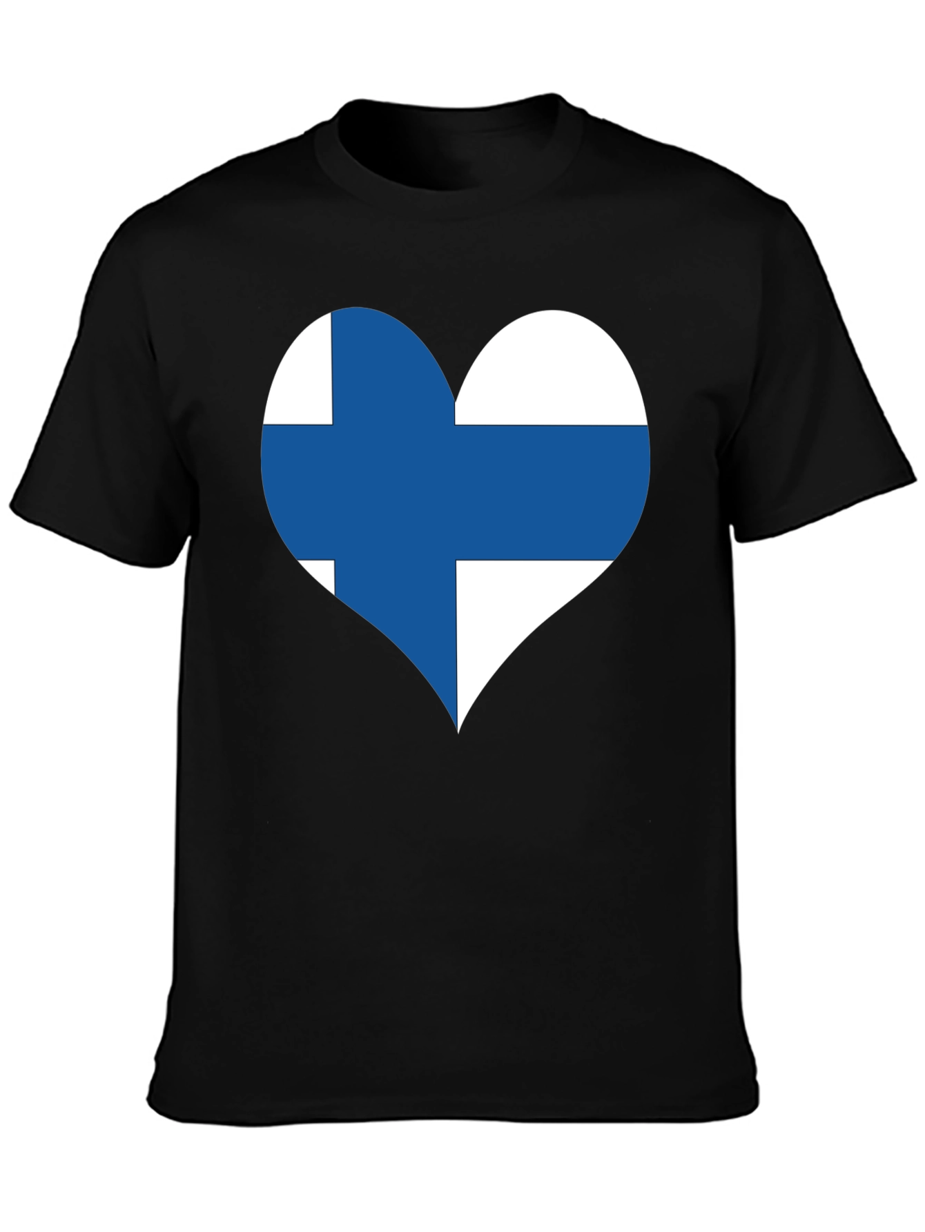 Finland Flag Heart T-Shirt - Black Cotton Tee