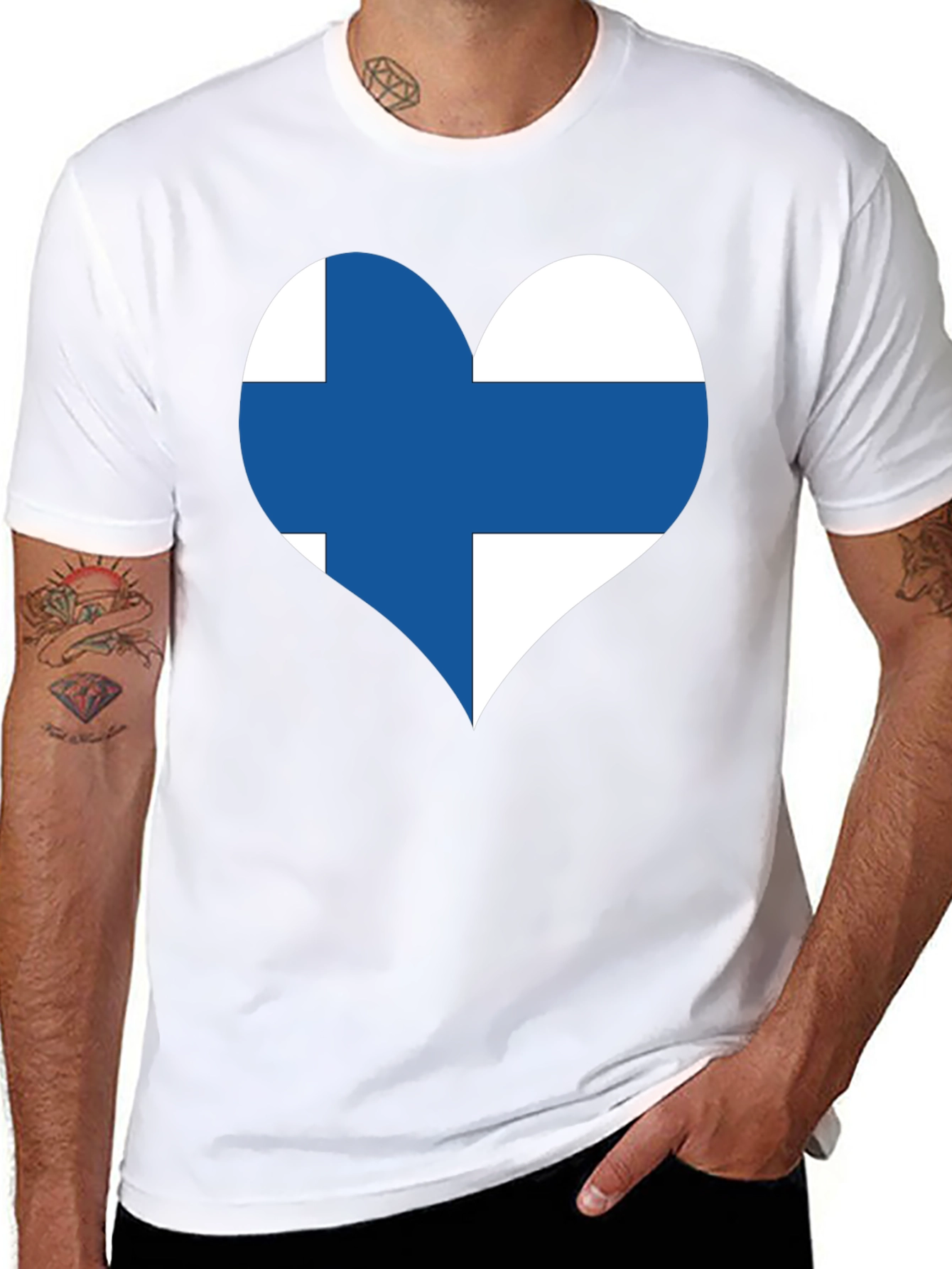 Finland Flag Heart T-Shirt - Black Cotton Tee