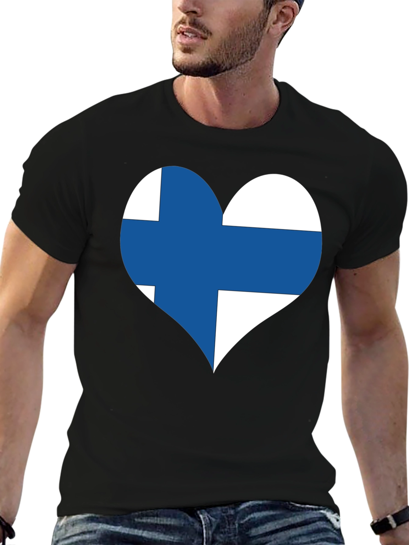 Finland Flag Heart T-Shirt - Black Cotton Tee