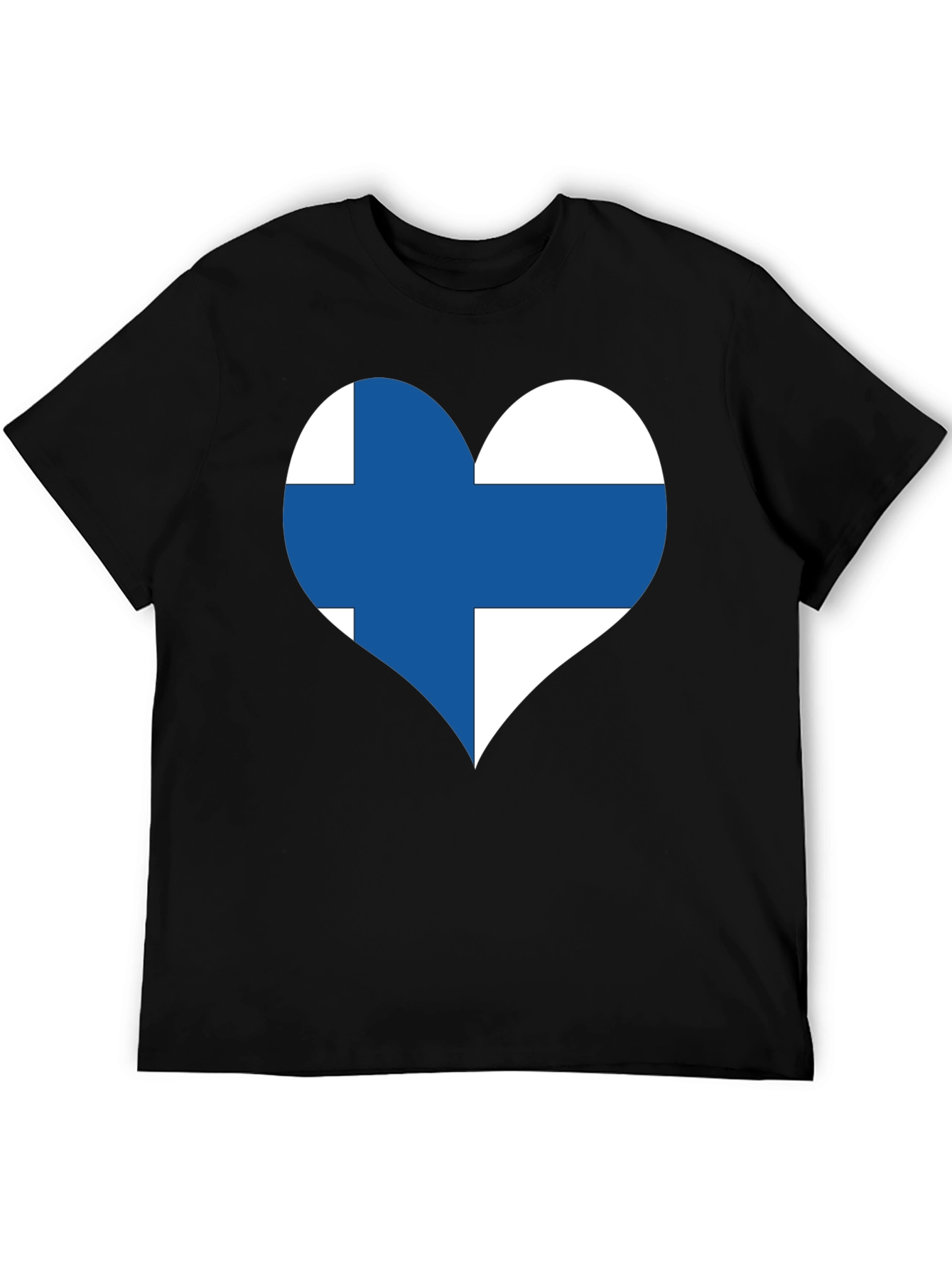 Finland Flag Heart T-Shirt - Black Cotton Tee