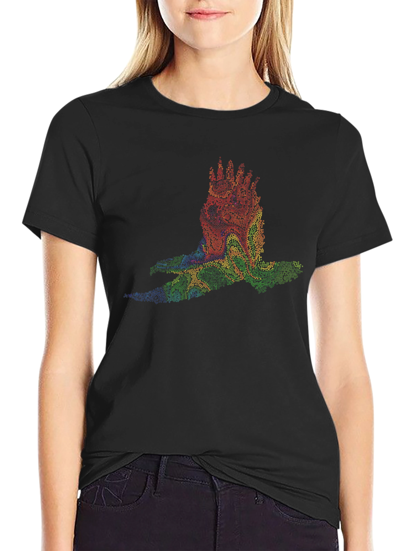 Abstract Bird Graphic Black T-Shirt