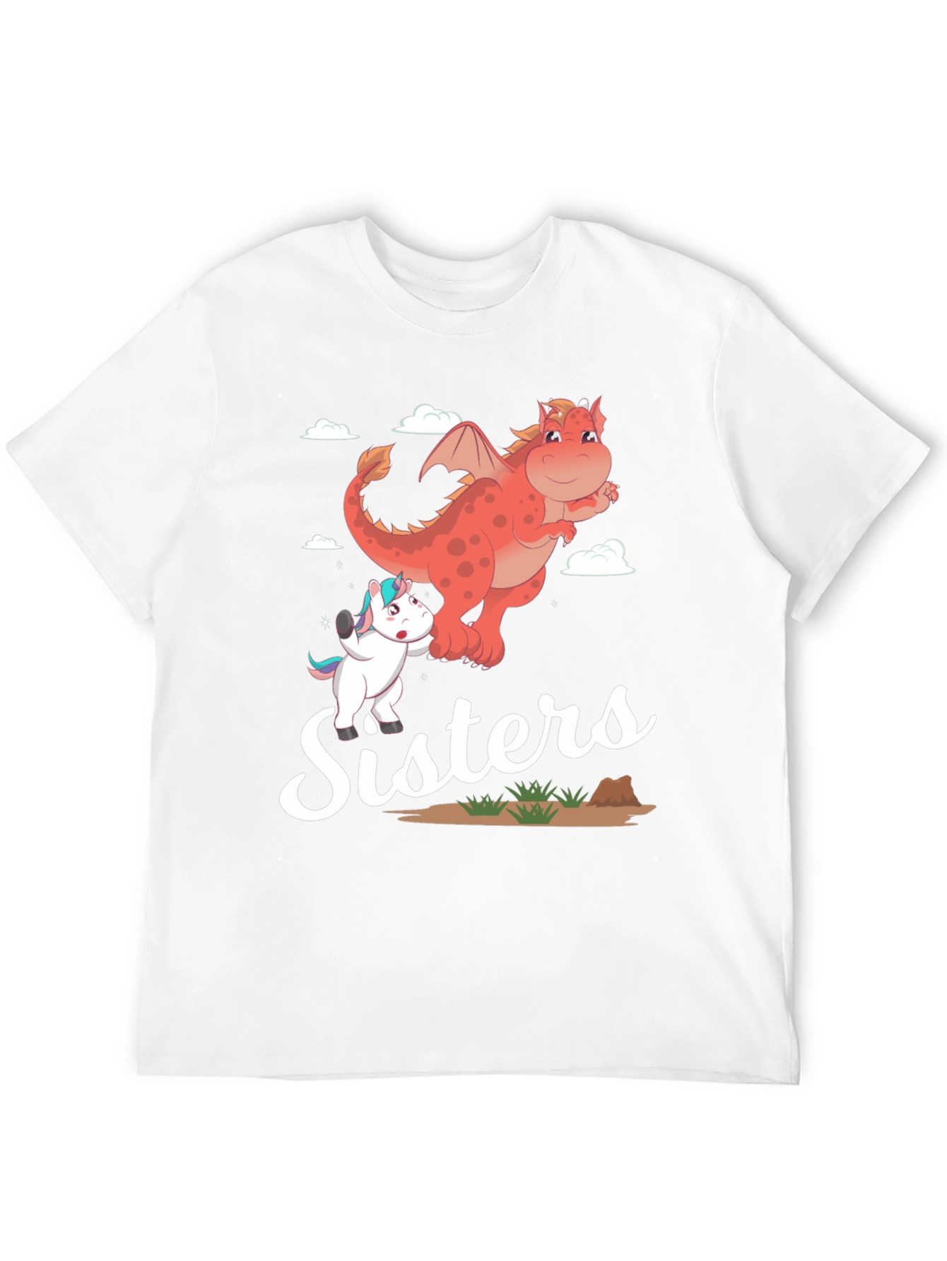 Sisters Unicorn and Dragon Cartoon T-Shirt