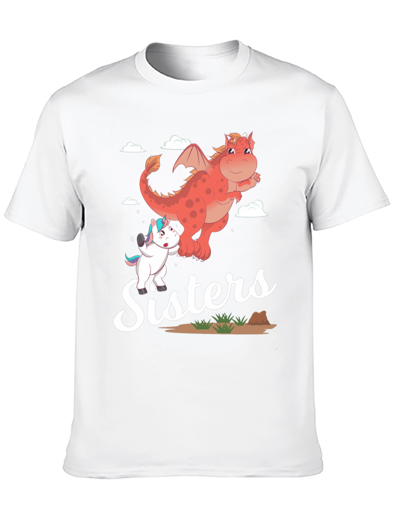 Sisters Unicorn and Dragon Cartoon T-Shirt