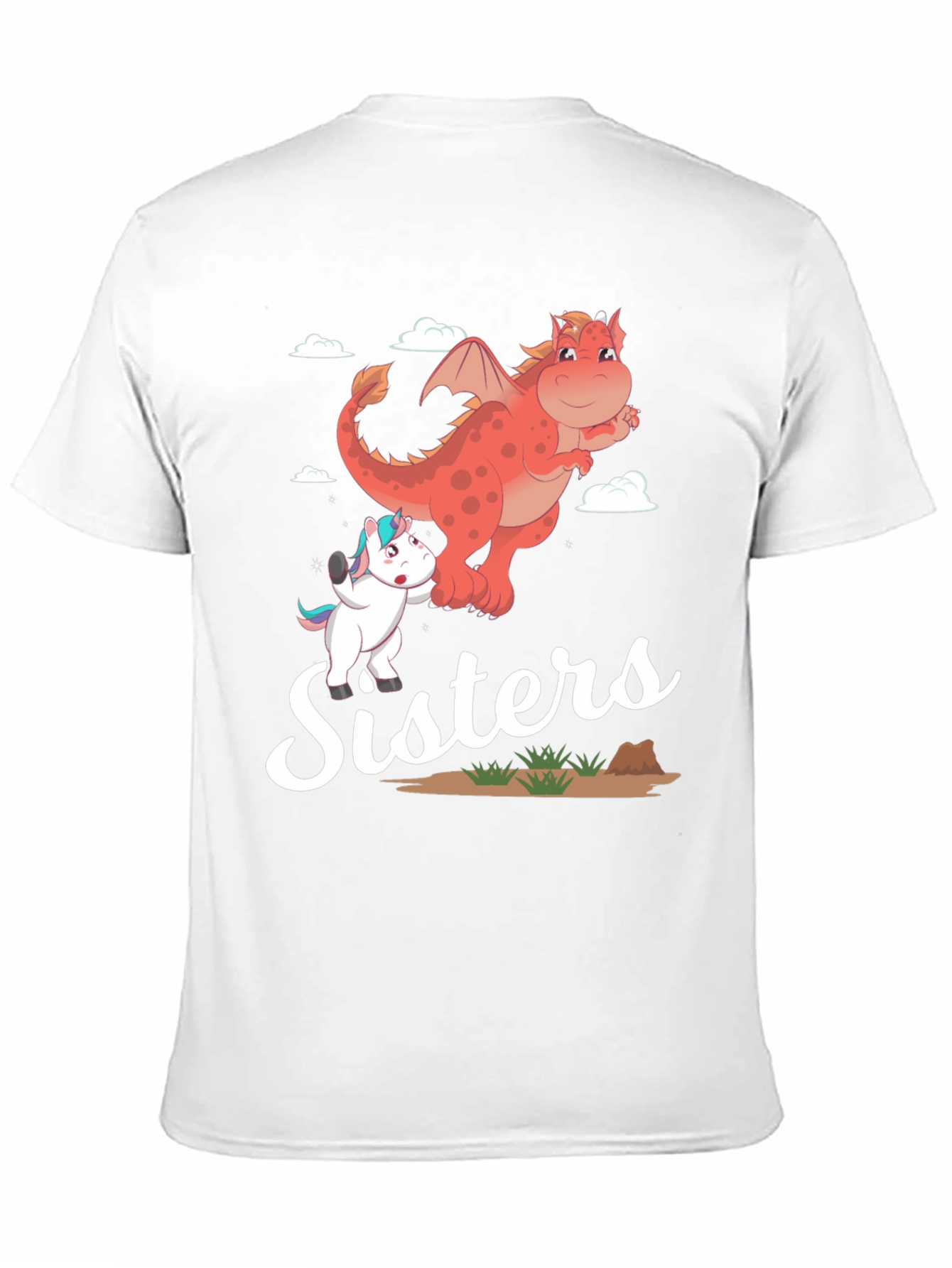 Sisters Unicorn and Dragon Cartoon T-Shirt