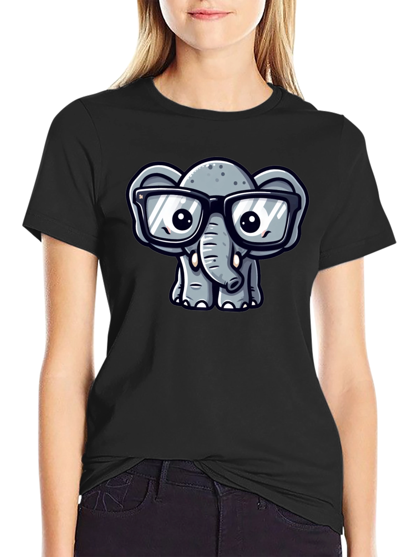 Nerdy Elephant T-Shirt - Cute Cartoon Design