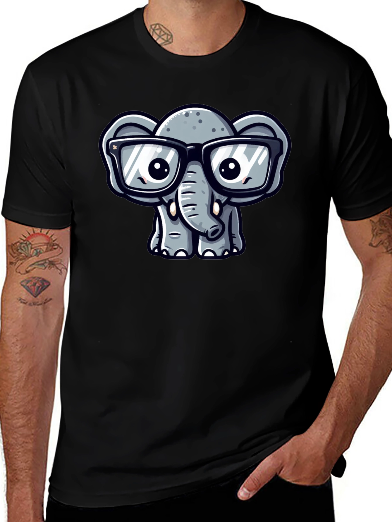 Nerdy Elephant T-Shirt - Cute Cartoon Design