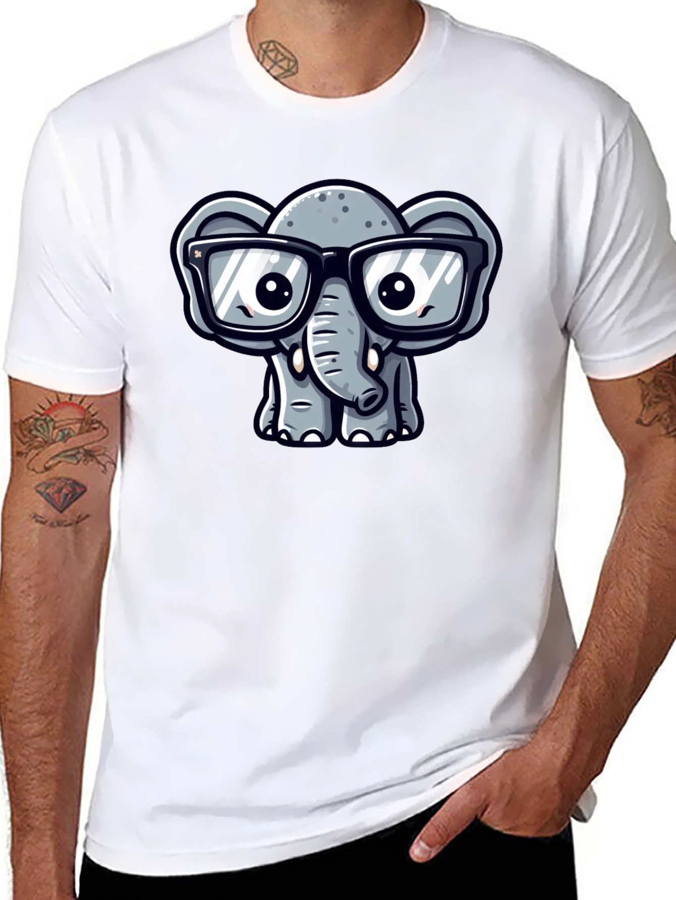 Nerdy Elephant T-Shirt - Cute Cartoon Design