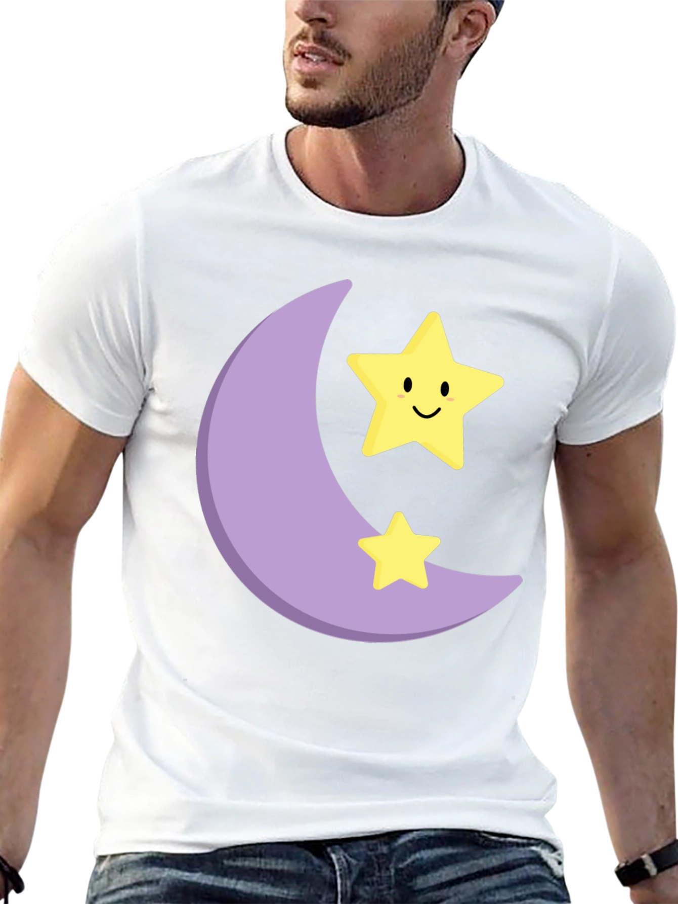 Cute Moon & Stars Graphic Black T-Shirt