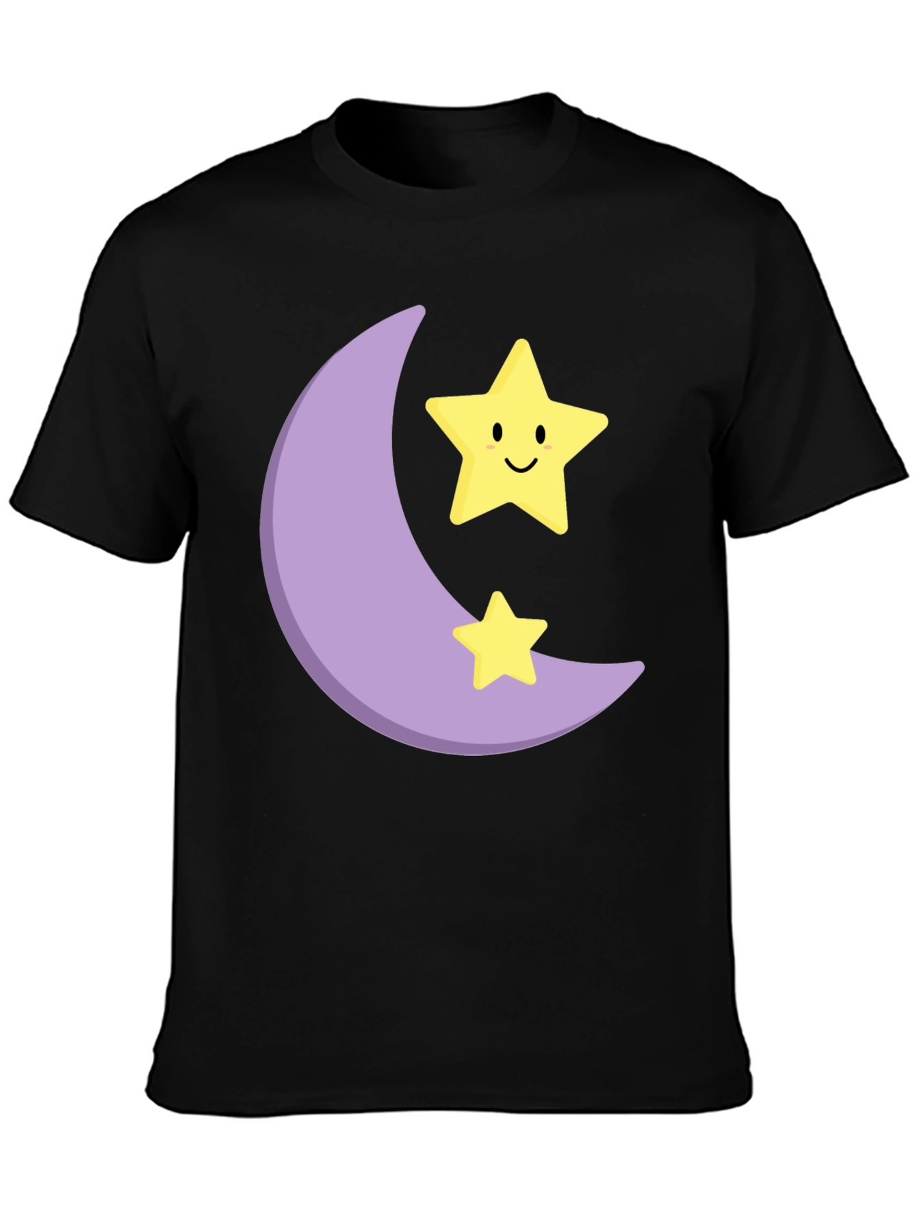 Cute Moon & Stars Graphic Black T-Shirt