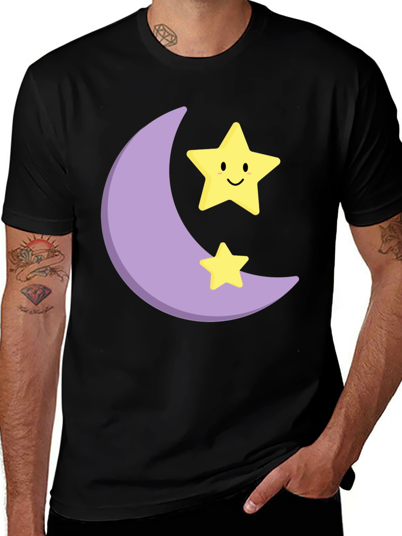 Cute Moon & Stars Graphic Black T-Shirt