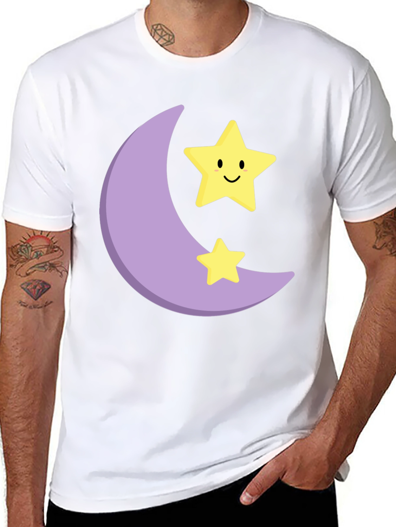 Cute Moon & Stars Graphic Black T-Shirt
