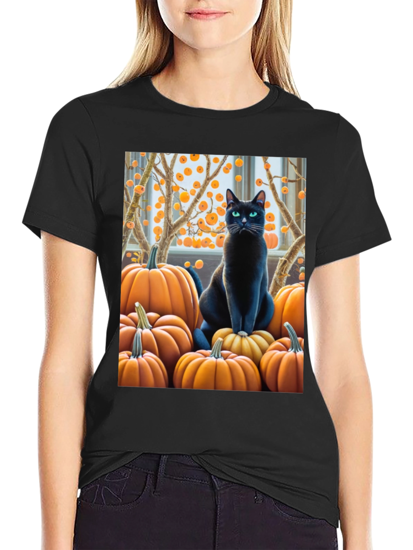 Halloween Cat & Pumpkin T-Shirt