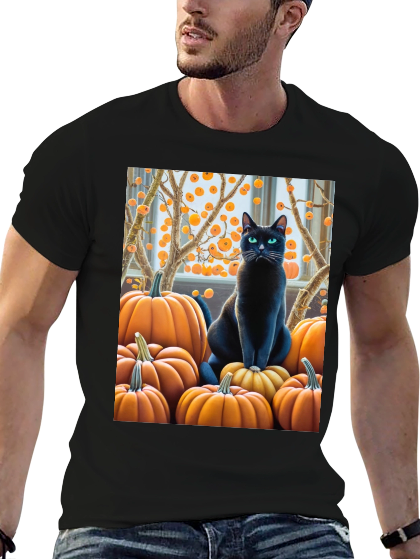 Halloween Cat & Pumpkin T-Shirt