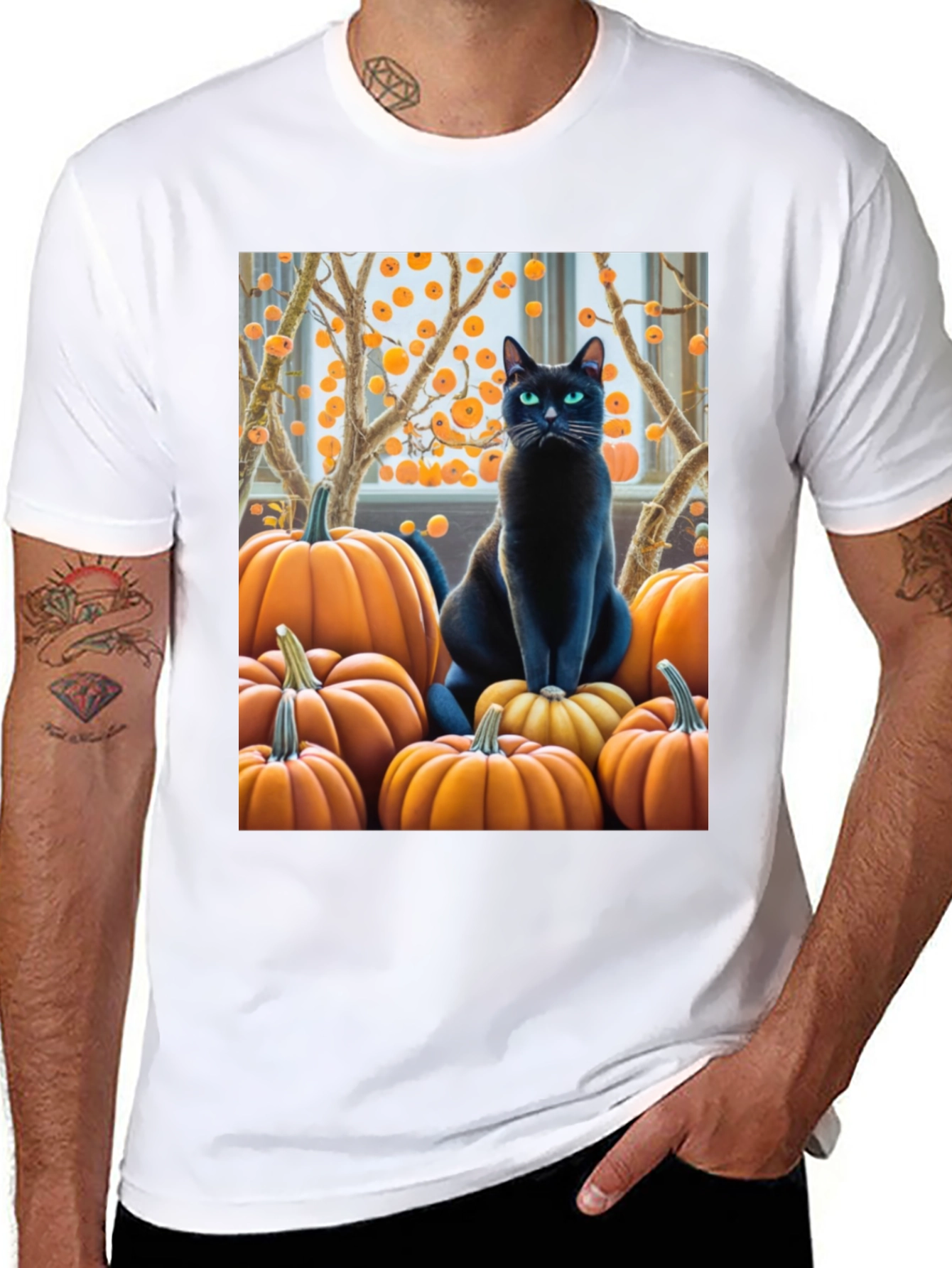 Halloween Cat & Pumpkin T-Shirt