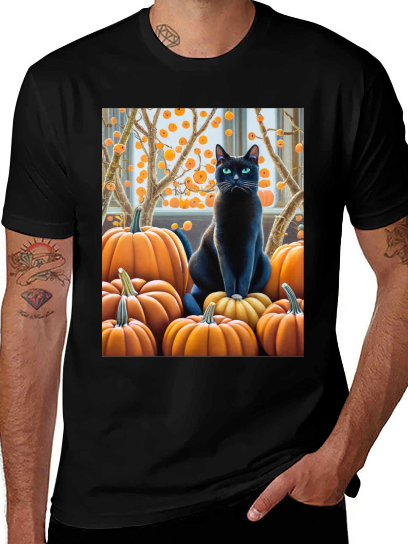 Halloween Cat & Pumpkin T-Shirt