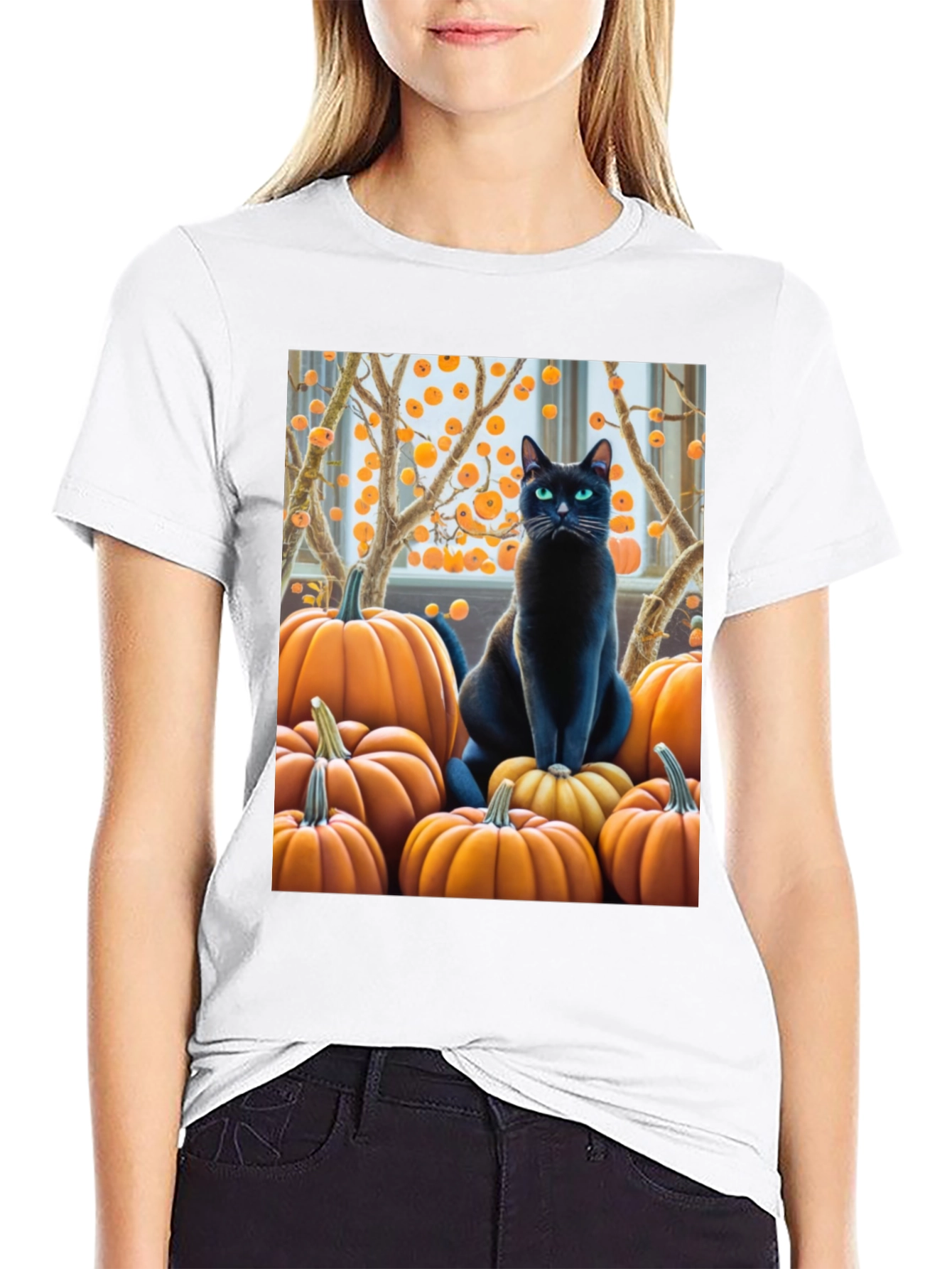 Halloween Cat & Pumpkin T-Shirt