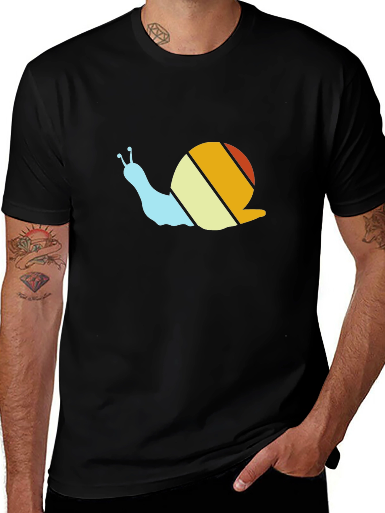 Retro Snail Graphic Tee - Black Cotton T-Shirt