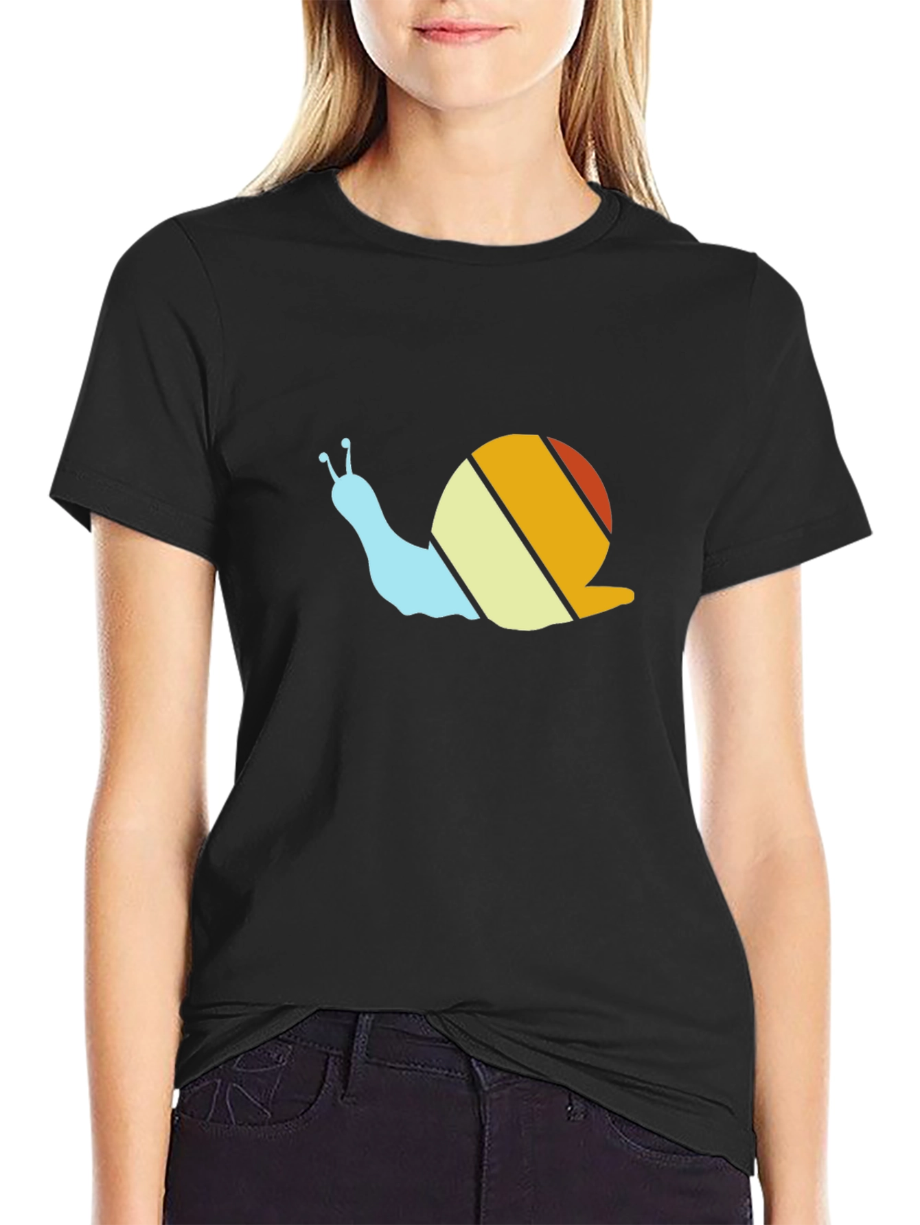 Retro Snail Graphic Tee - Black Cotton T-Shirt