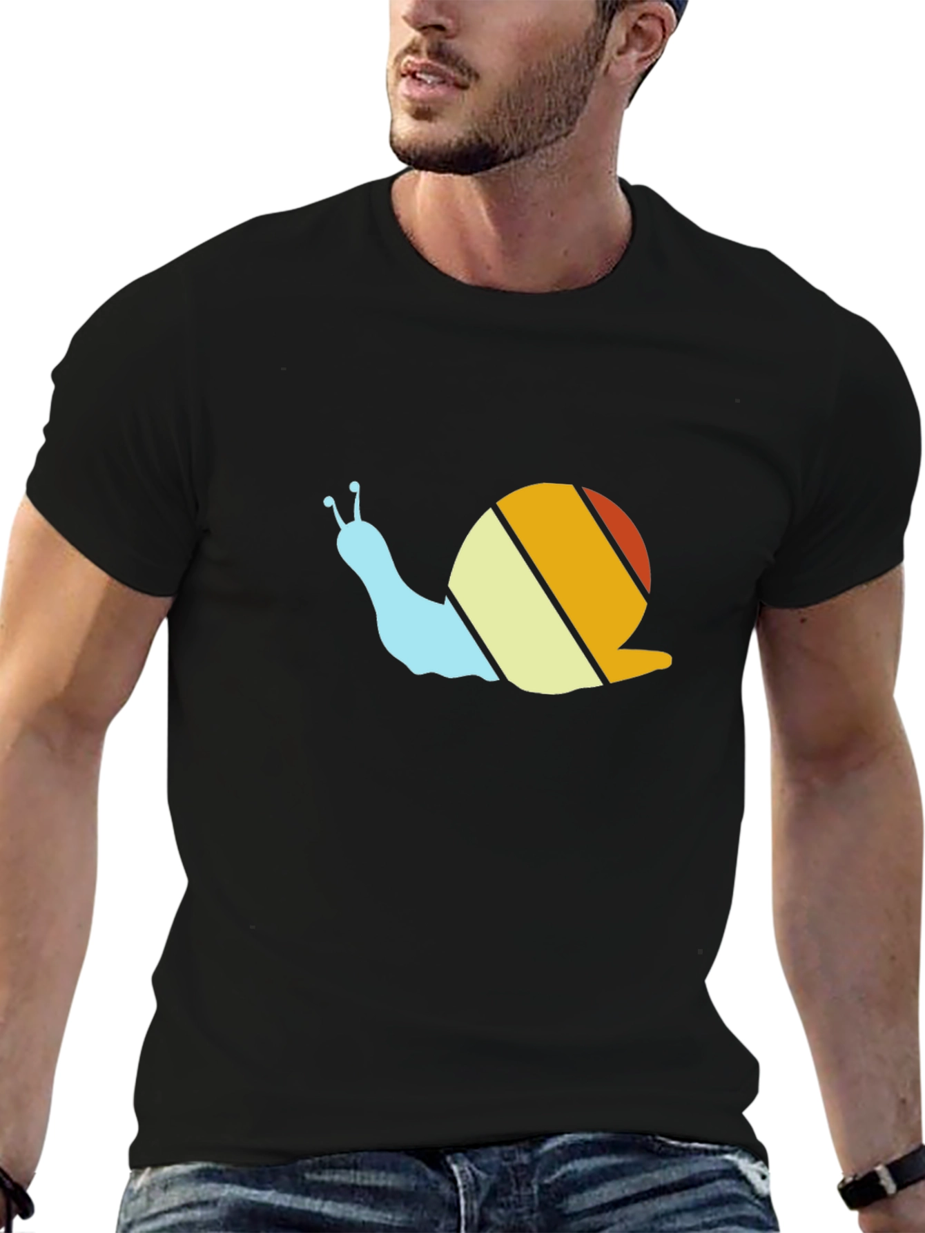 Retro Snail Graphic Tee - Black Cotton T-Shirt
