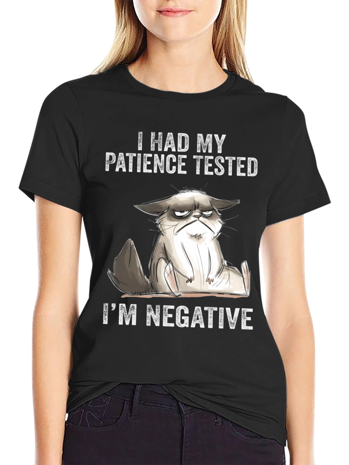 Grumpy Cat Tested Patience Negative Black T-Shirt