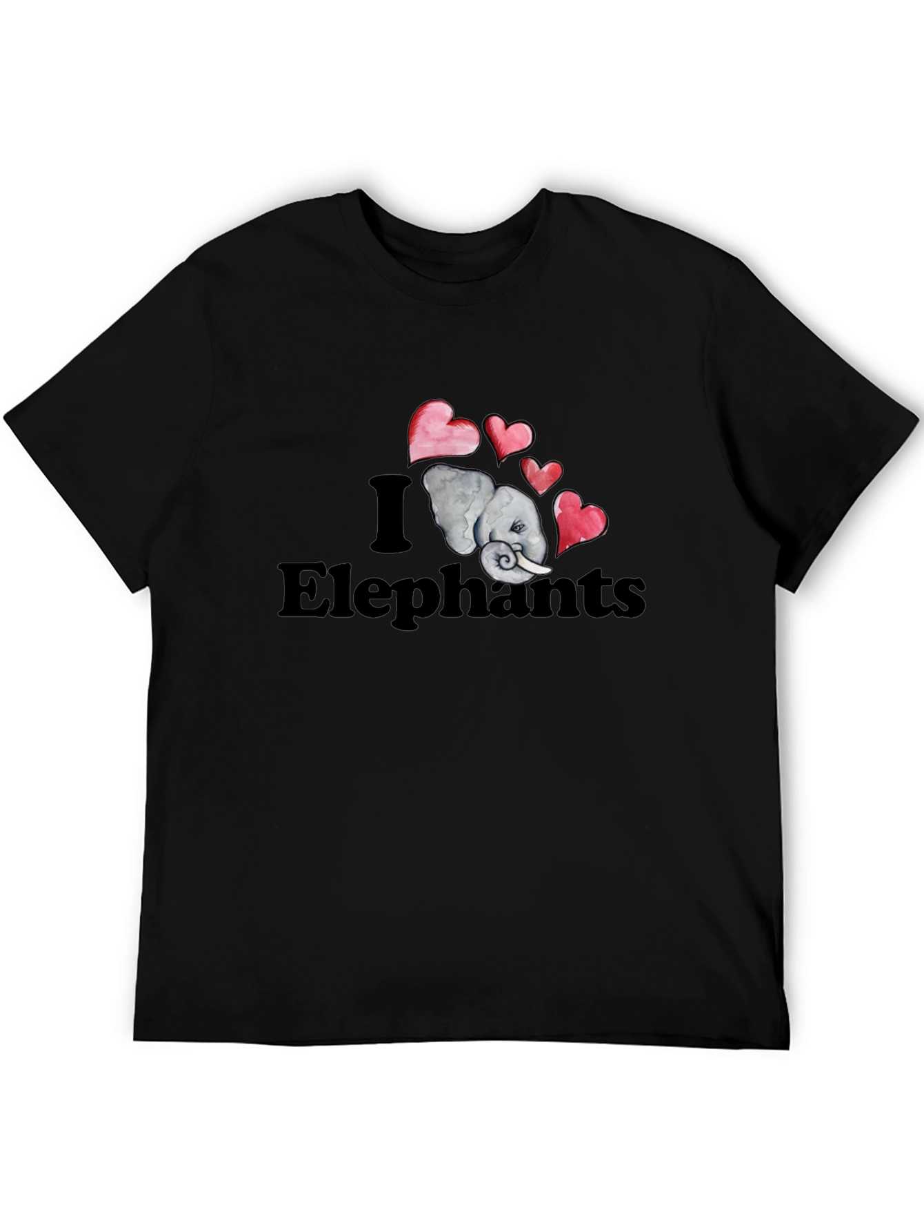 I Love Elephants Graphic T-Shirt - Black