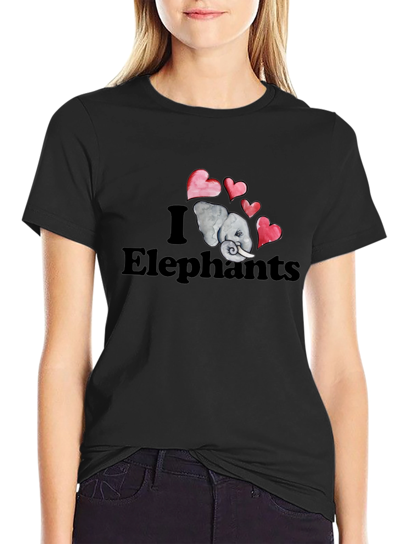 I Love Elephants Graphic T-Shirt - Black
