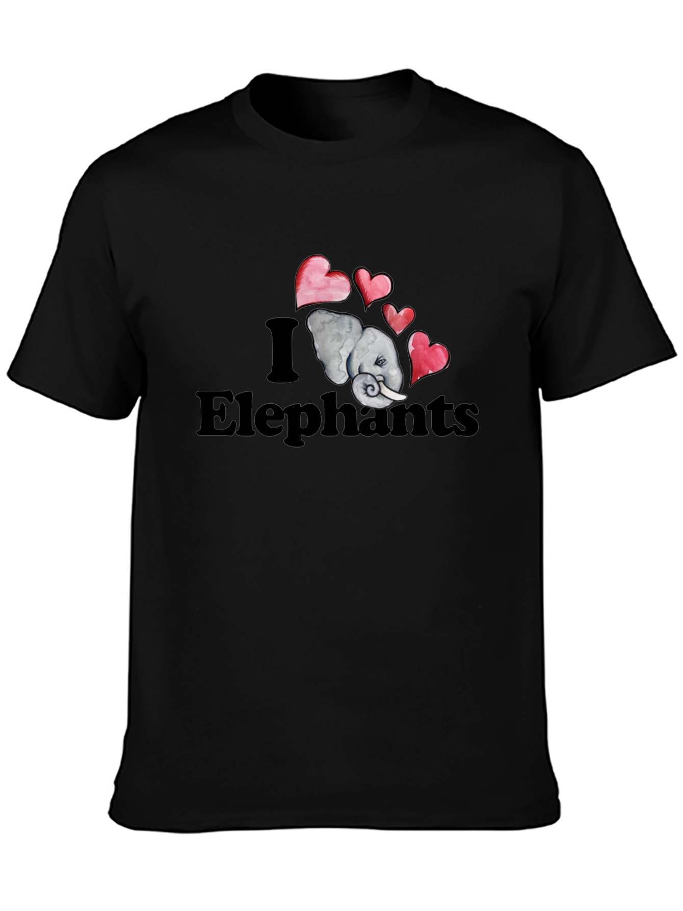 I Love Elephants Graphic T-Shirt - Black