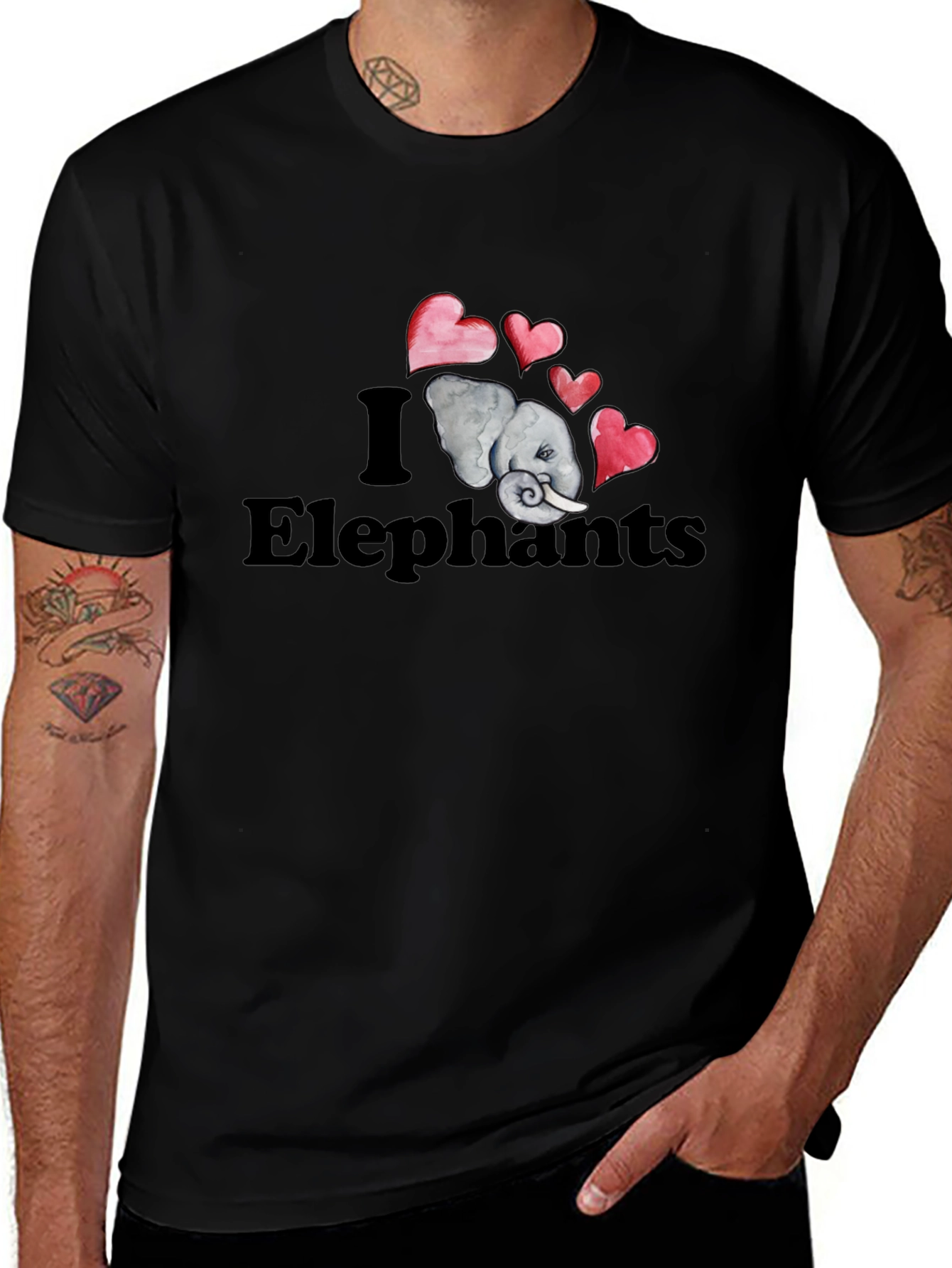 I Love Elephants Graphic T-Shirt - Black