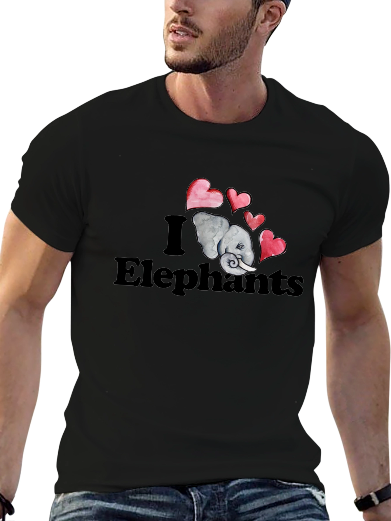 I Love Elephants Graphic T-Shirt - Black
