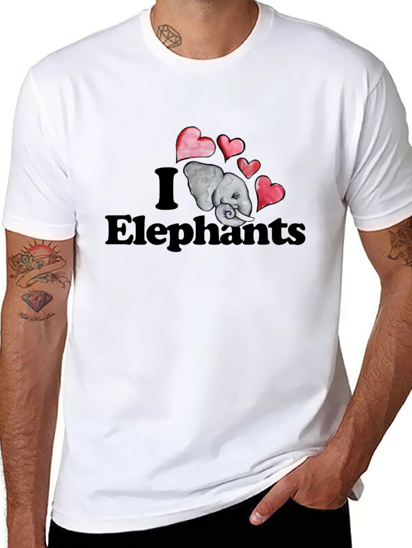 I Love Elephants Graphic T-Shirt - Black