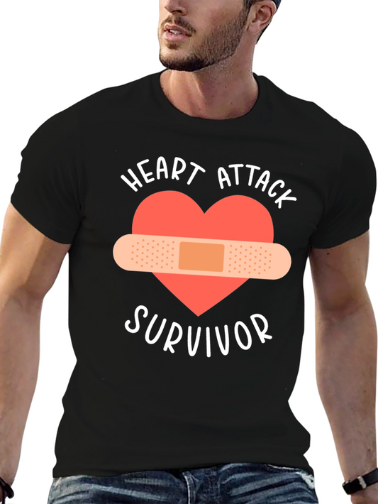 Heart Attack Survivor Graphic Tee - Black Cotton T-Shirt