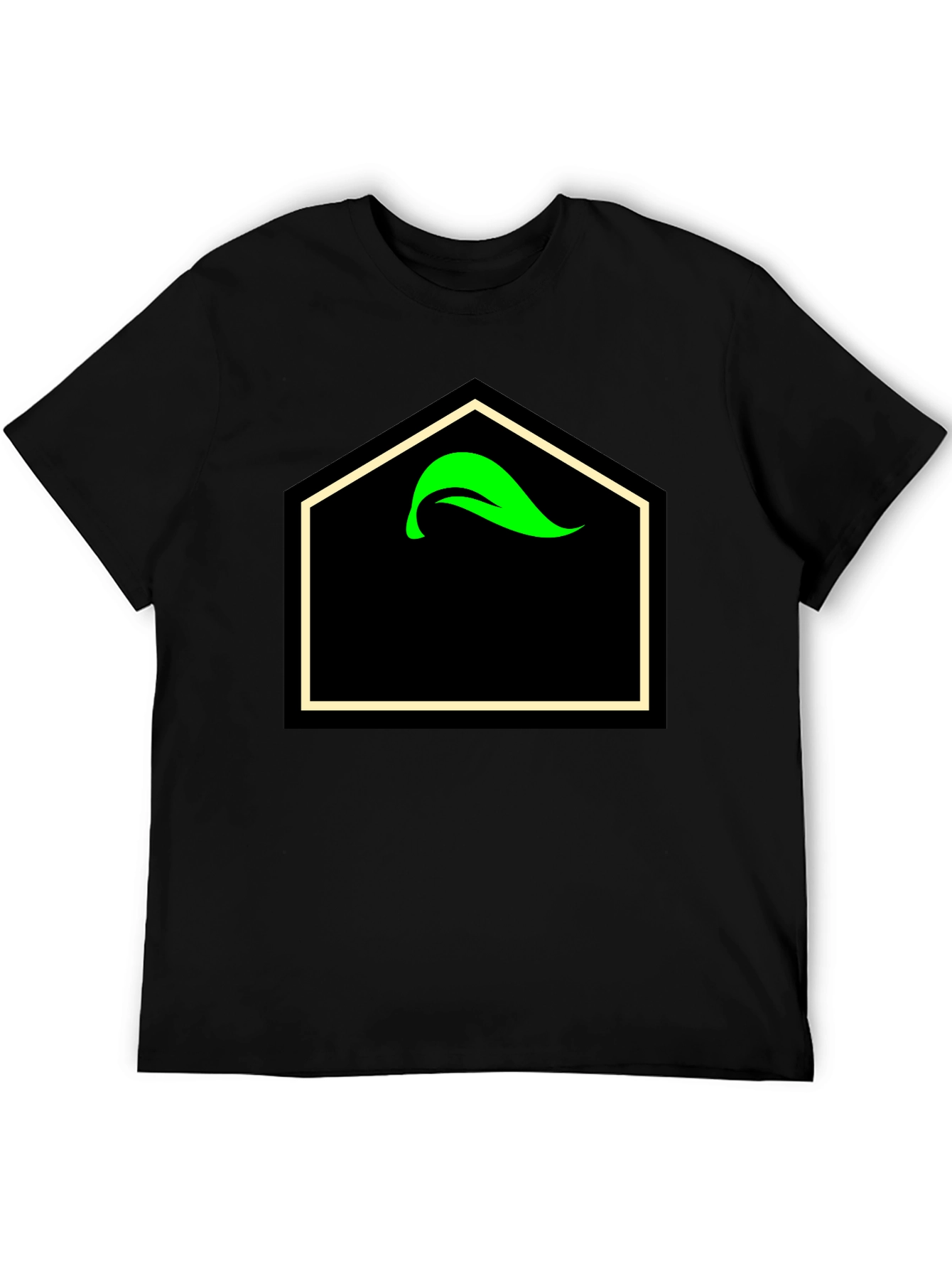 Black T-Shirt with Geometric Leaf Design