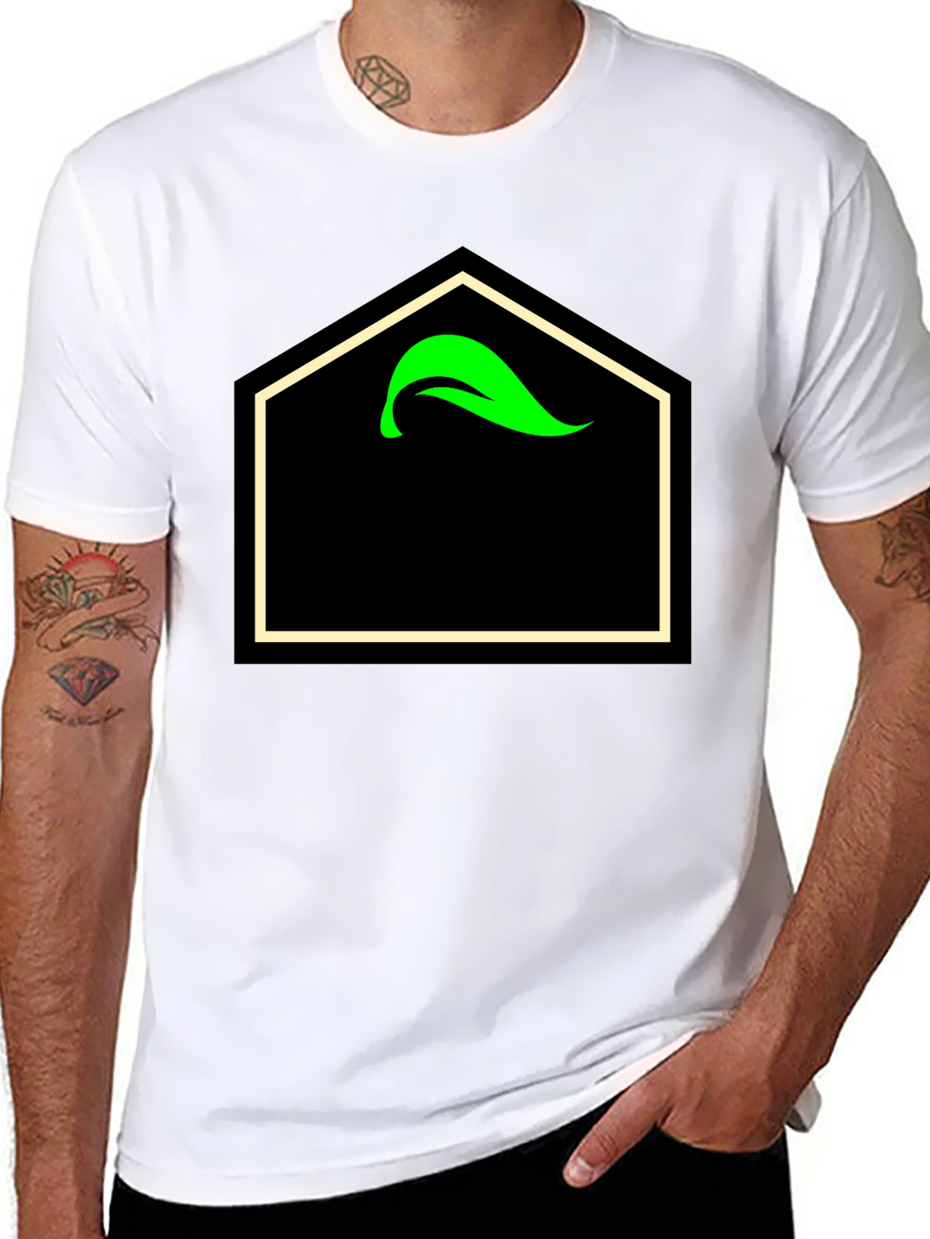 Black T-Shirt with Geometric Leaf Design