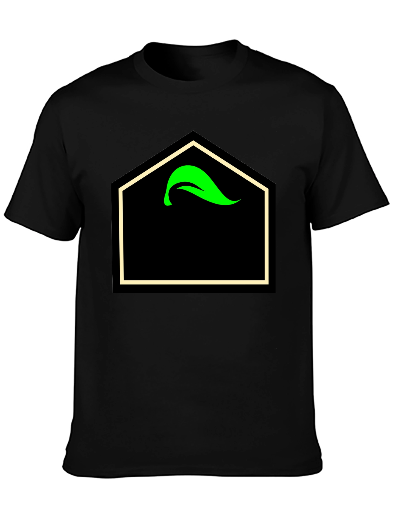Black T-Shirt with Geometric Leaf Design