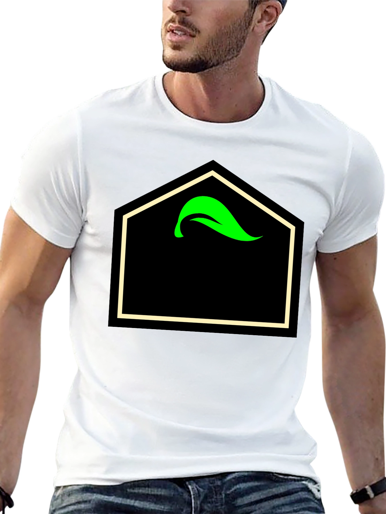 Black T-Shirt with Geometric Leaf Design